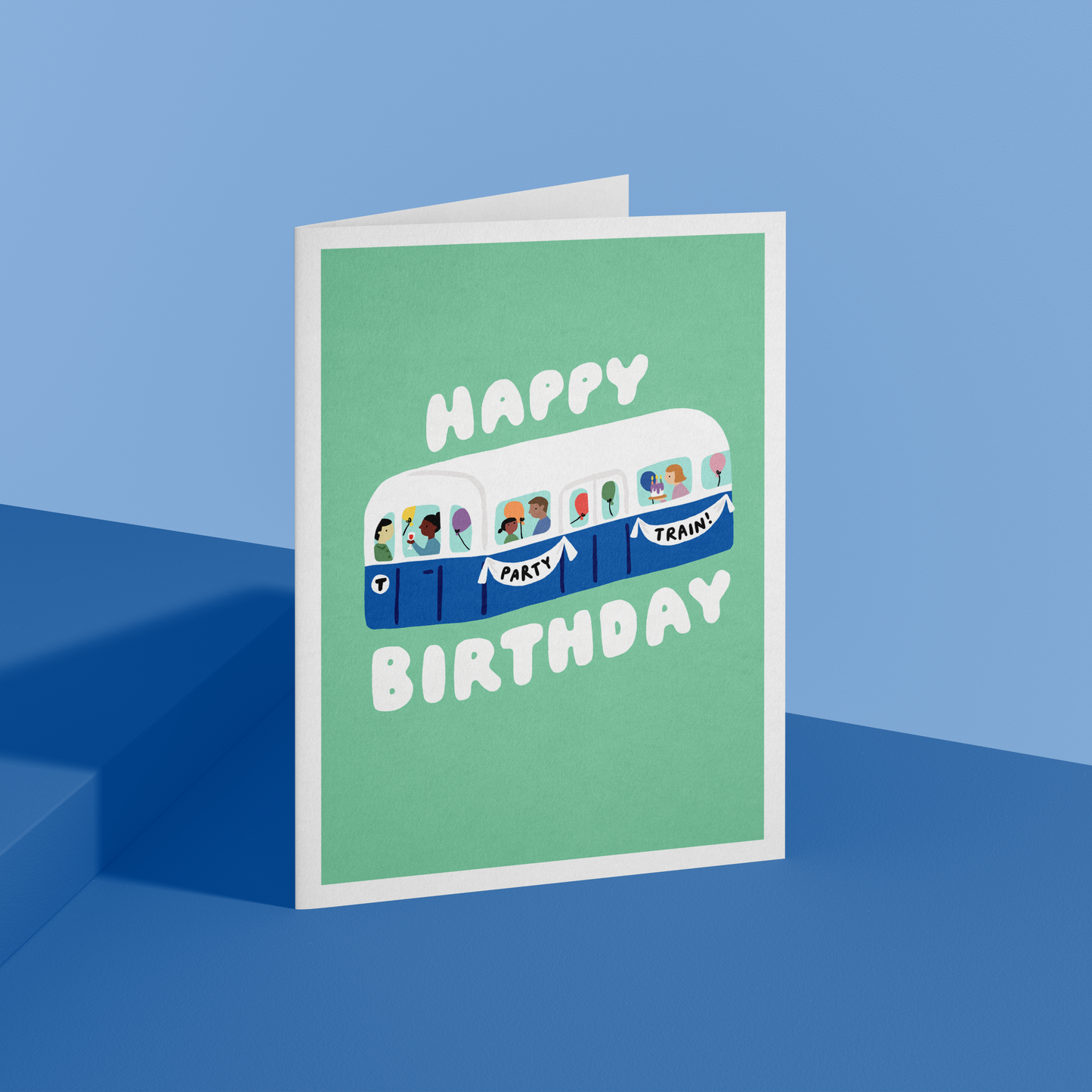 Happy Birthday Party Train Card (Blue Line)