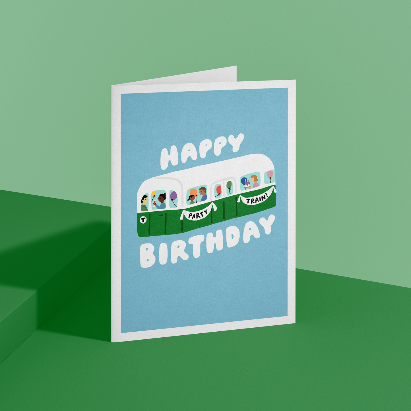 Happy Birthday Party Train Card (Green Line)