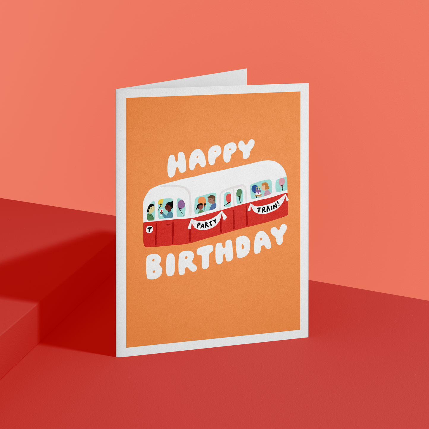 Happy Birthday Party Train Card (Red Line)