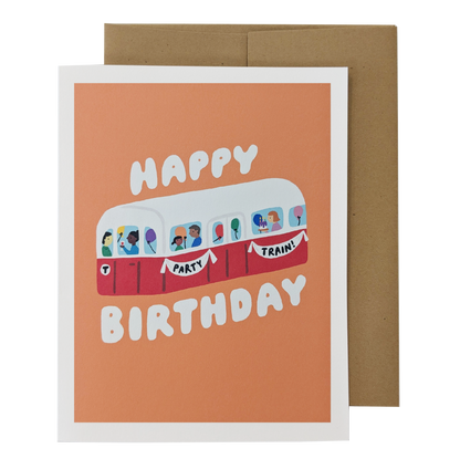Happy Birthday Party Train Card (Red Line)