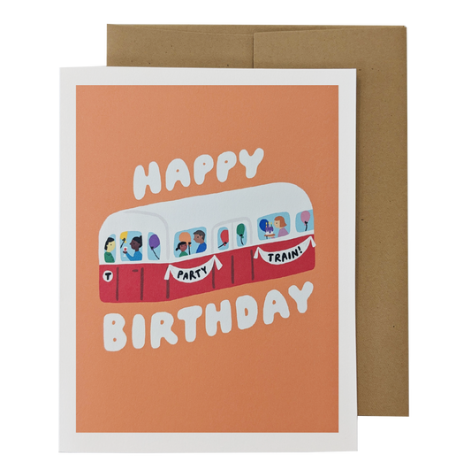 Happy Birthday Party Train Card (Red Line)